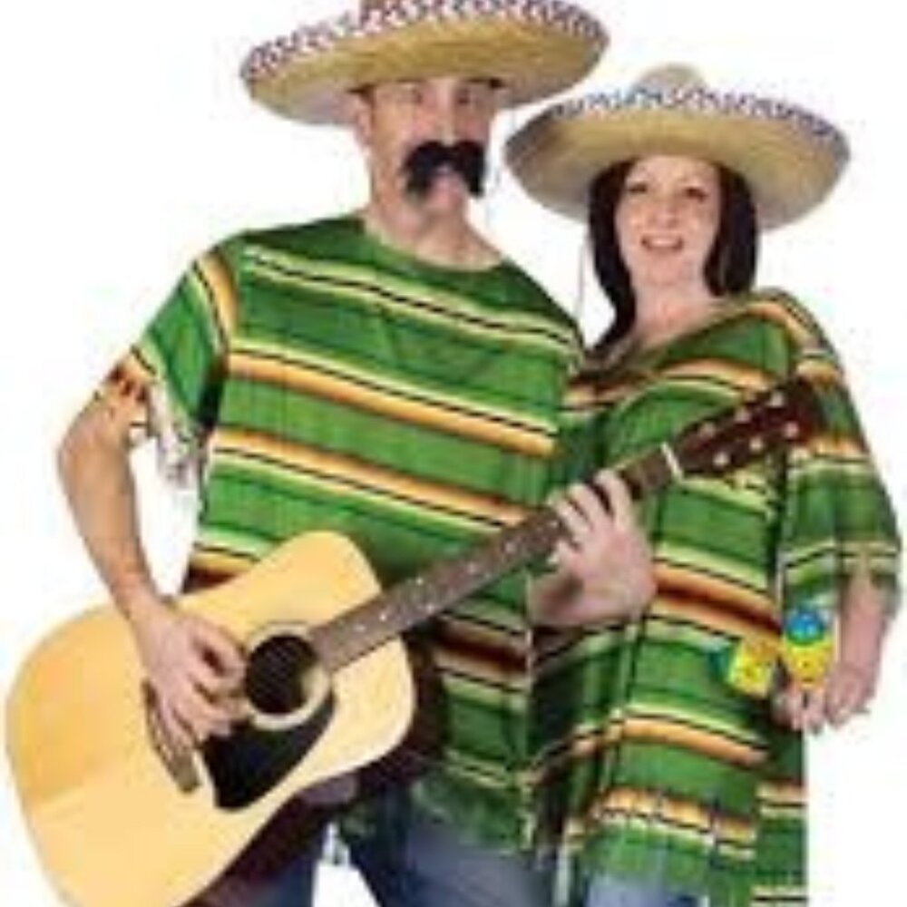 Fun World Serape Costume, one size fits most up to 200lbs /never used mustache